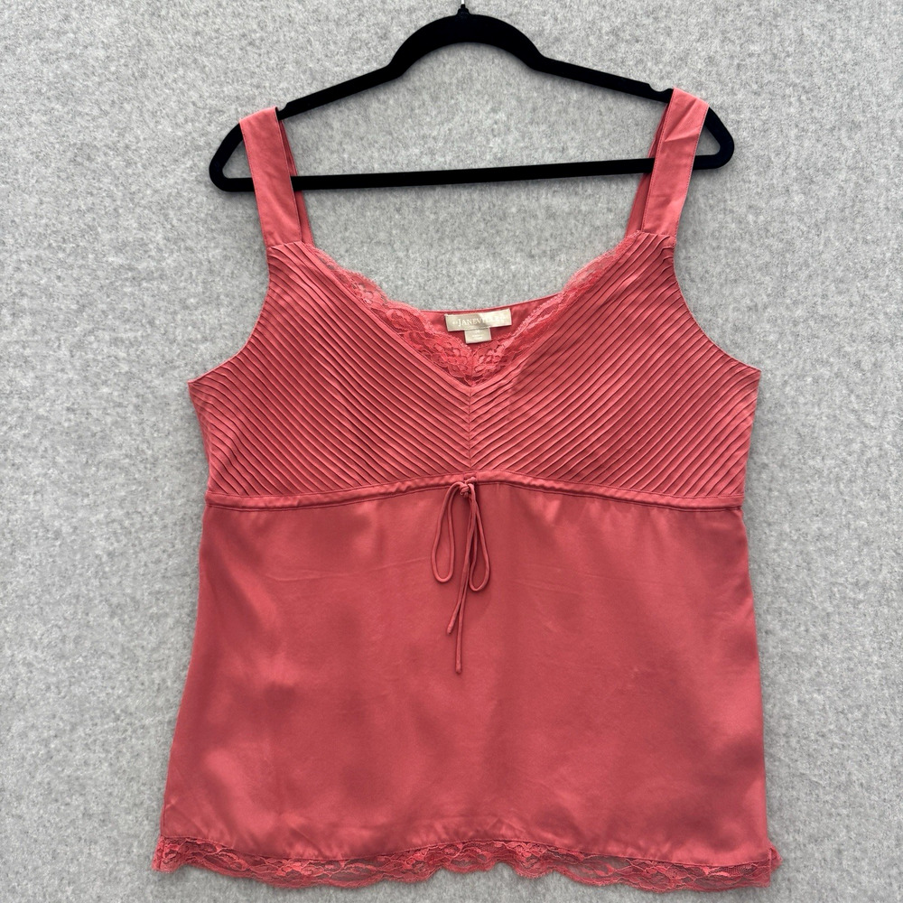 VTG Janeville 100% Silk Double Lace Cami Top Sz 12 Pink Quiet Luxury Minimalist